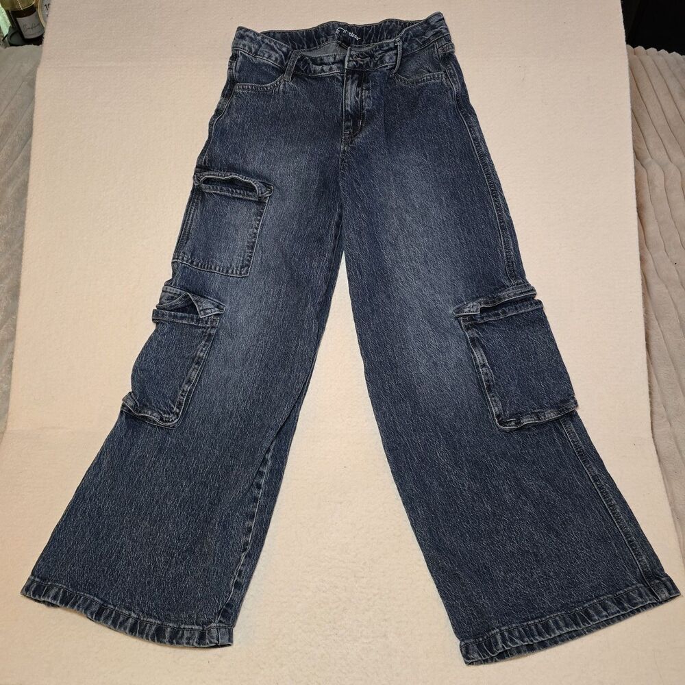 Art Class 7 Pocket Kids Cargo Jeans Size 16 Adj Straight Leg Dark Wash Denim